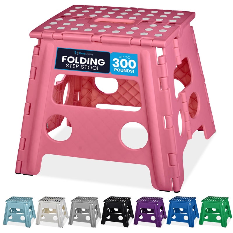Handy Laundry Folding Lightweight Step Stool - Sturdy Enough to Support Adults and Safe Enough for Kids - Opens Easy with One Flip - Great for Kitchen, Bathroom or Bedroom (Pink - 13 inch) - Image 1