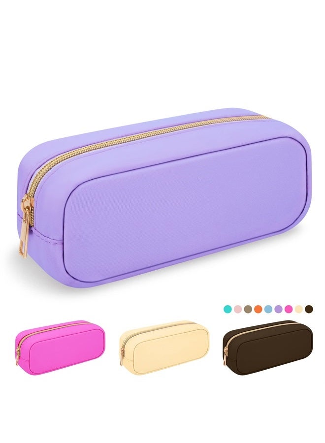 Iqimott حقيبة مكياج صغيرة من النايلون، حقيبة تجميل رفيعة بسحاب، حقيبة فرش مكياج أنيقة، حقيبة مكياج مدمجة، حقيبة أدوات شخصية، حقيبة نقود سفر مقاومة للماء، حقيبة تخزين للسيدات والفتيات والمراهقات (بنفسجي) - Image 1