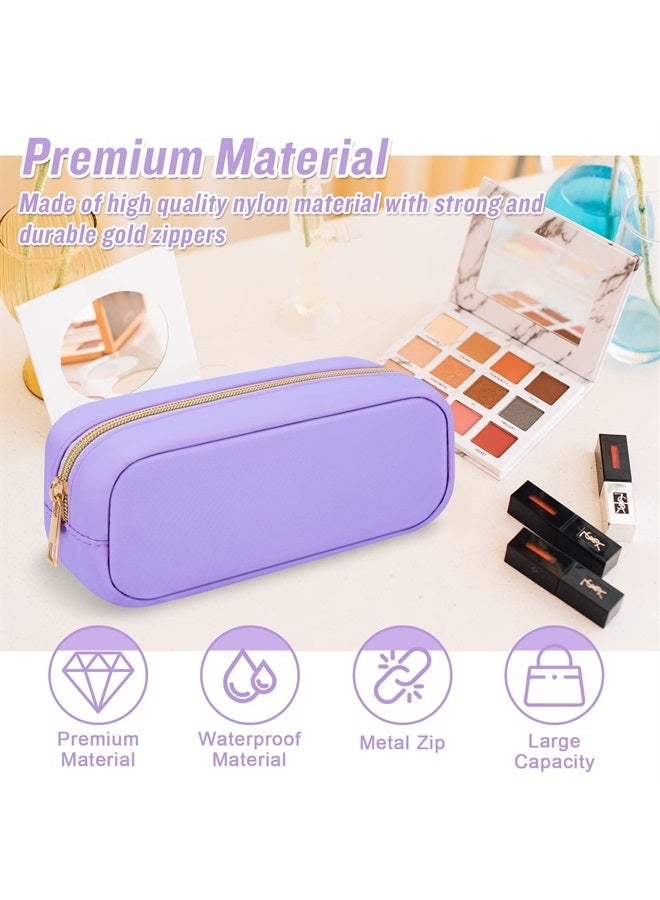 Iqimott حقيبة مكياج صغيرة من النايلون، حقيبة تجميل رفيعة بسحاب، حقيبة فرش مكياج أنيقة، حقيبة مكياج مدمجة، حقيبة أدوات شخصية، حقيبة نقود سفر مقاومة للماء، حقيبة تخزين للسيدات والفتيات والمراهقات (بنفسجي) - Image 4