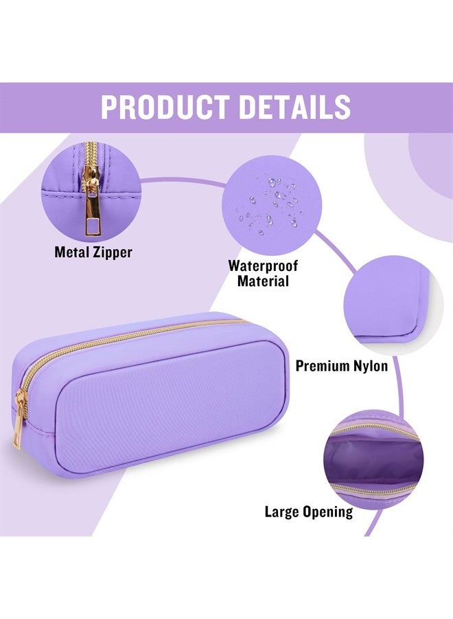 Iqimott حقيبة مكياج صغيرة من النايلون، حقيبة تجميل رفيعة بسحاب، حقيبة فرش مكياج أنيقة، حقيبة مكياج مدمجة، حقيبة أدوات شخصية، حقيبة نقود سفر مقاومة للماء، حقيبة تخزين للسيدات والفتيات والمراهقات (بنفسجي) - Image 3