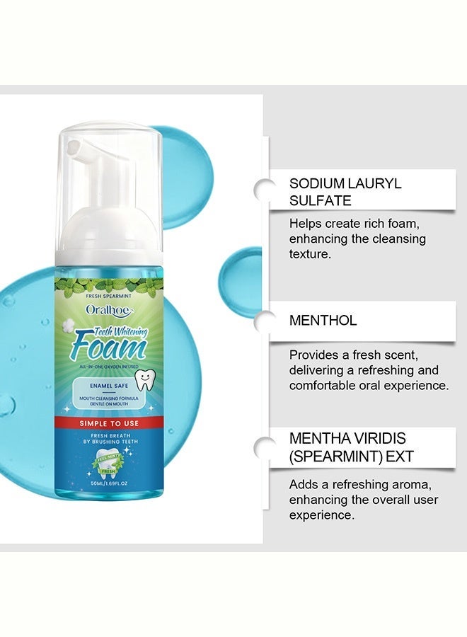ORALHOE Teeth Whitening Foam, Fresh Spearmint Oxygen Infused Foam, Enamel-Safe Deep Cleansing, Simple to Use for Brighter Smile & Fresh Breath 50ml - Image 4