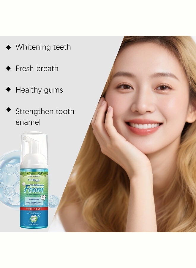 ORALHOE Teeth Whitening Foam, Fresh Spearmint Oxygen Infused Foam, Enamel-Safe Deep Cleansing, Simple to Use for Brighter Smile & Fresh Breath 50ml - Image 2