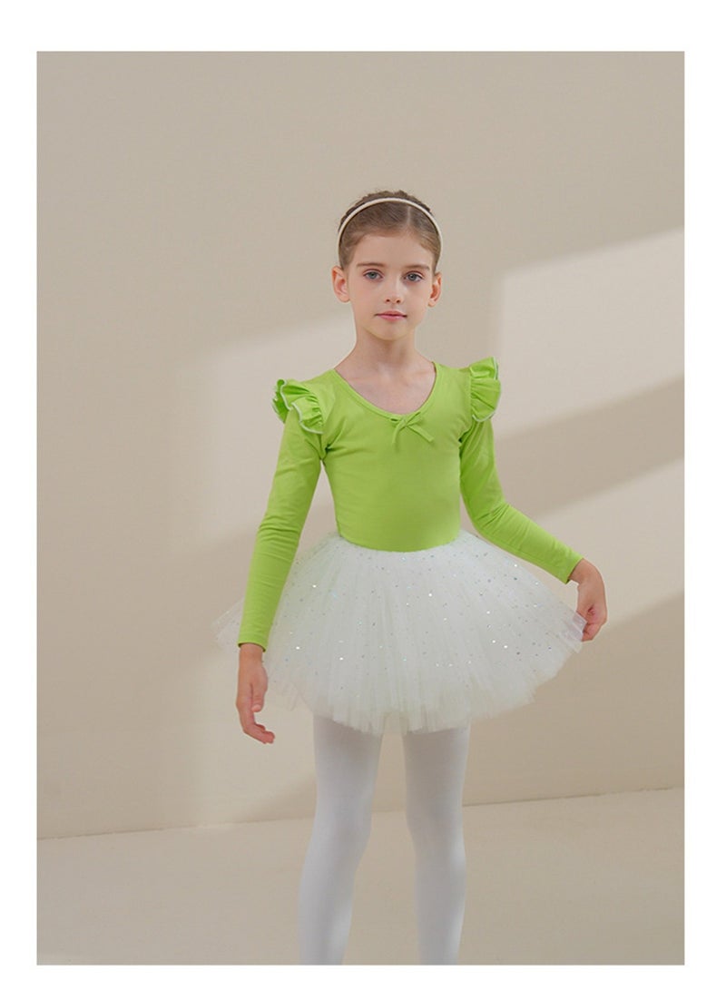 Loquat Squality Children's Dance Dress Pure Cotton Autumn And Winter Long Sleeve Tutu Green - Image 1