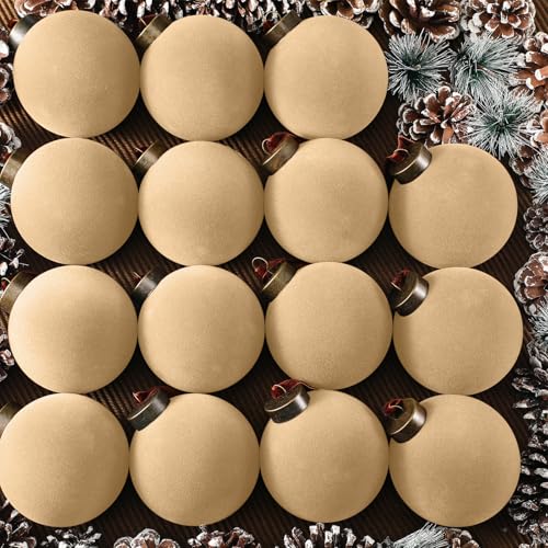 Liliful 15 Pcs Velvet Christmas Balls Bulk Flocked Christmas Tree Ball Ornaments Plastic Xmas Decorative Hanging OrnamentsLight Khaki315 Inch - Image 1