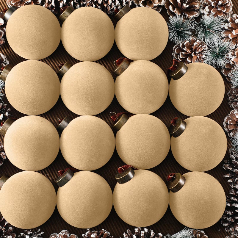 Liliful 15 Pcs Velvet Christmas Balls Bulk Flocked Christmas Tree Ball Ornaments Plastic Xmas Decorative Hanging OrnamentsLight Khaki315 Inch - Image 2