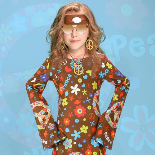 Heentan 6 Pcs Hippie Costume for Girls 70s 60s Dress Outfits for Halloween Boho Cosplay Party(Funny Style,Small) - Image 5