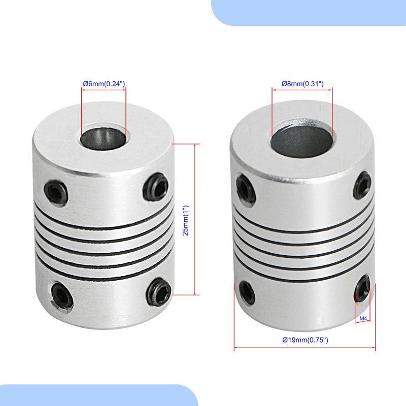 Aopin Flexible Beam Couplings 6mm to 8mm Flexible Coupler Shaft for 3D Printer, Length 25mm / 1" Motor Coupler Connector, Great Apply for Model Shaft, CNC Machine, Motor Guide, DIY Encoder 2 Pcs - Image 2