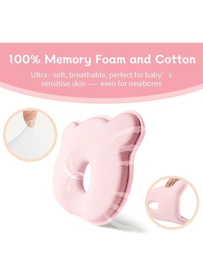 Baby Memory Foam Pillow for Newborns & Infants – Ergonomic Head & Neck Support Pillow with Quilted Pink Breathable Cover - Image 2