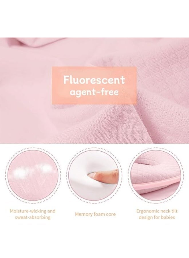 Baby Memory Foam Pillow for Newborns & Infants – Ergonomic Head & Neck Support Pillow with Quilted Pink Breathable Cover - Image 4