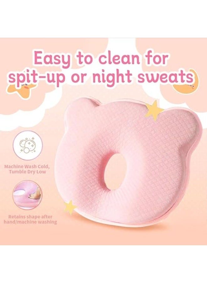Baby Memory Foam Pillow for Newborns & Infants – Ergonomic Head & Neck Support Pillow with Quilted Pink Breathable Cover - Image 5