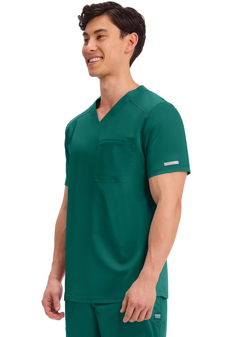 Cherokee Men's V-Neck Scrub Top with Mesh Yoke and Side Panels for Extra Breathability WW603, L, Hunter - Image 4