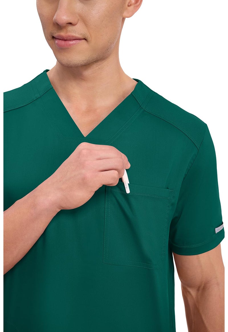 Cherokee Men's V-Neck Scrub Top with Mesh Yoke and Side Panels for Extra Breathability WW603, L, Hunter - Image 3