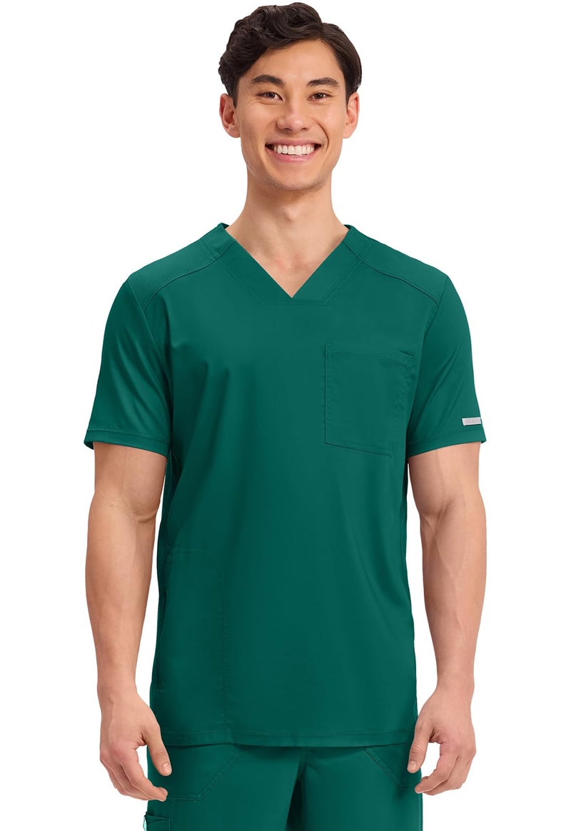 Cherokee Men's V-Neck Scrub Top with Mesh Yoke and Side Panels for Extra Breathability WW603, L, Hunter - Image 1