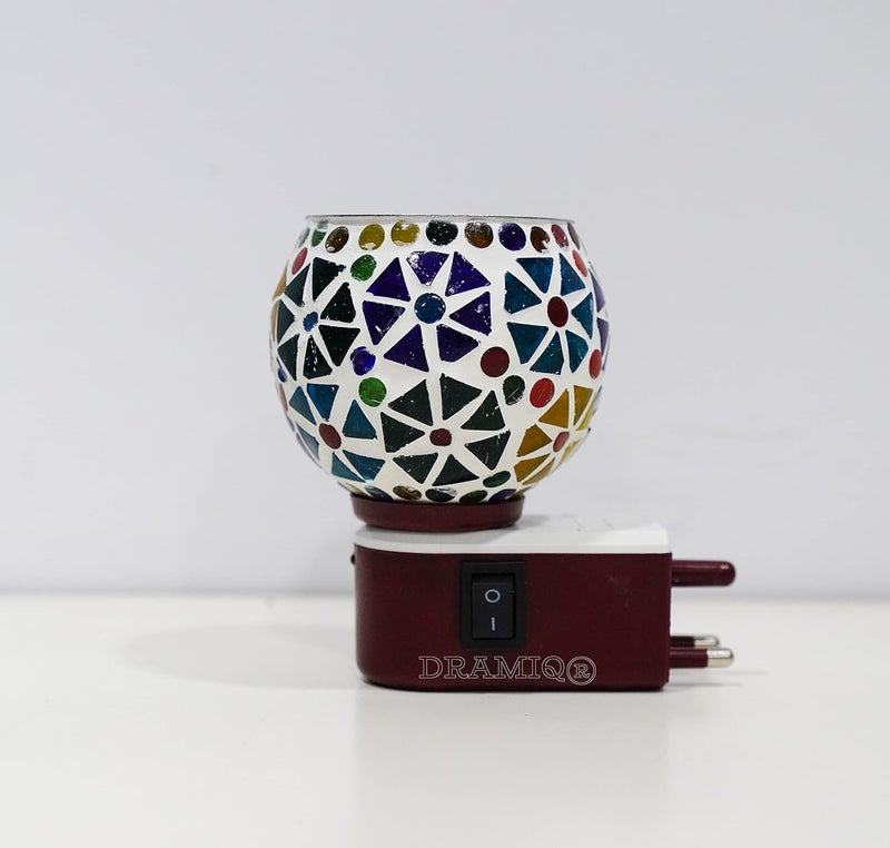 DRAMIQ Beautiful Hand Made Glass Ceramic Aroma DiffuserKapoor Dani Cum Night Lamp Made in India bakhoor dani Camphor Diffuser Night Lamp with Switch ONOff Button for Heating KE50