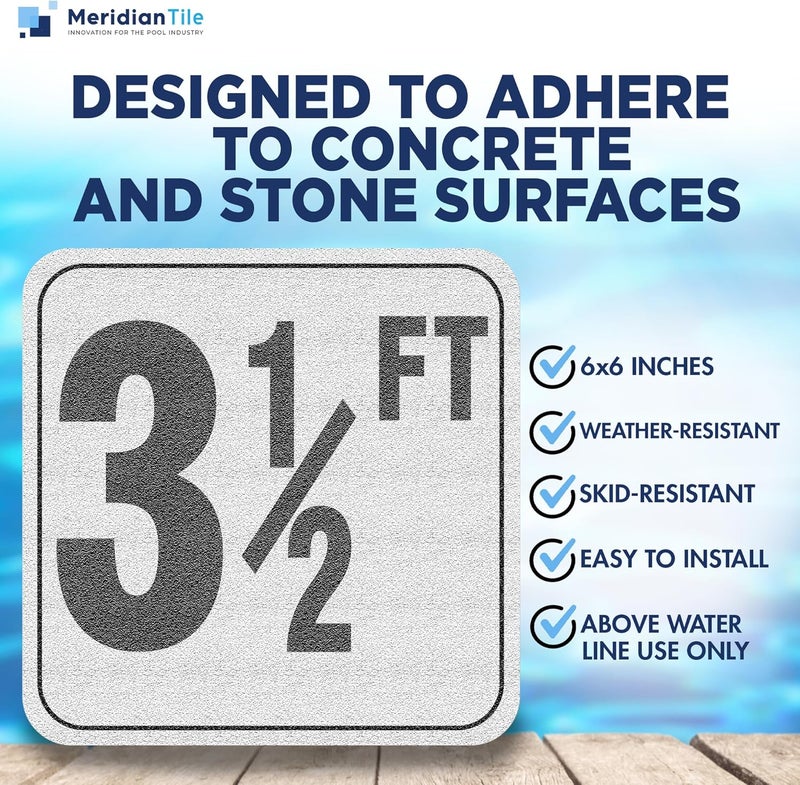 Aquatic Custom Tile 3 1/2FT Depth Markers, 6x6 Inch Vinyl Stickers, Swimming Pool Number Signage, Adhesive Pool Depth Markers for Decks, Made in USA - Image 2