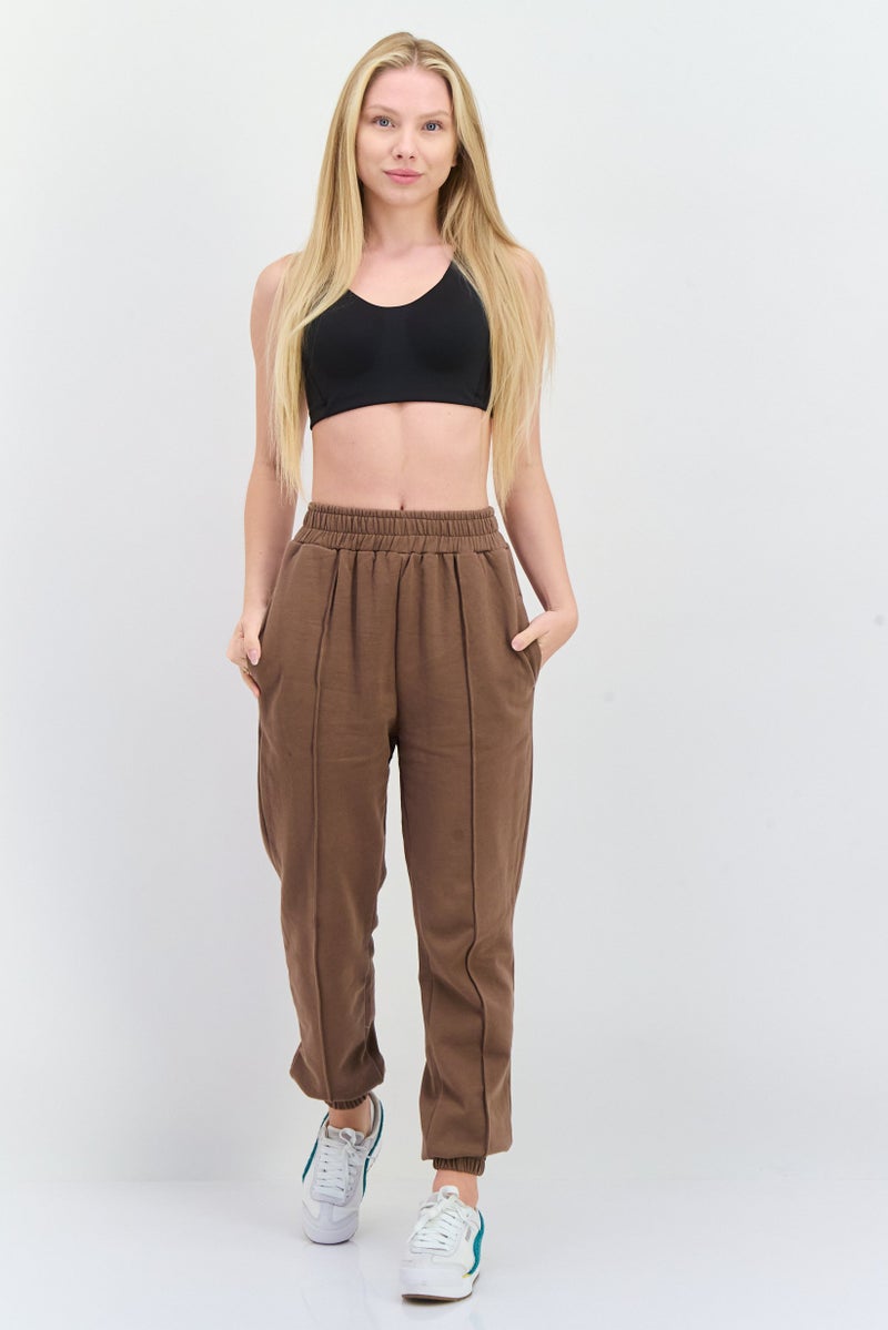 NIA Women Regular Fit Solid Pull On Jogger Pants, Brown - Image 4