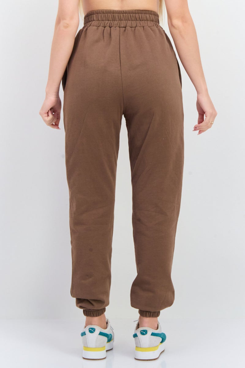 NIA Women Regular Fit Solid Pull On Jogger Pants, Brown - Image 3