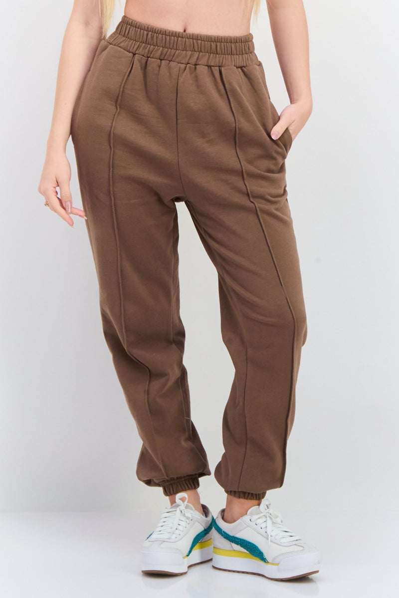 NIA Women Regular Fit Solid Pull On Jogger Pants, Brown - Image 1