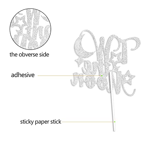 Festiko®Two The Moon Silver Glitter 2nd Birthday Cake Topper Baby Boys Girls 2 Years Old Party Decorations Supplies - Image 3