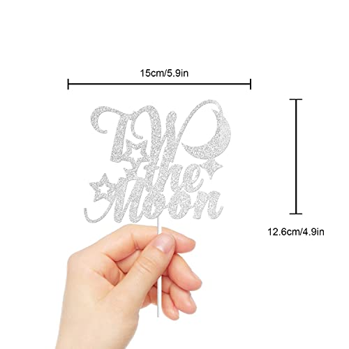 Festiko®Two The Moon Silver Glitter 2nd Birthday Cake Topper Baby Boys Girls 2 Years Old Party Decorations Supplies - Image 2