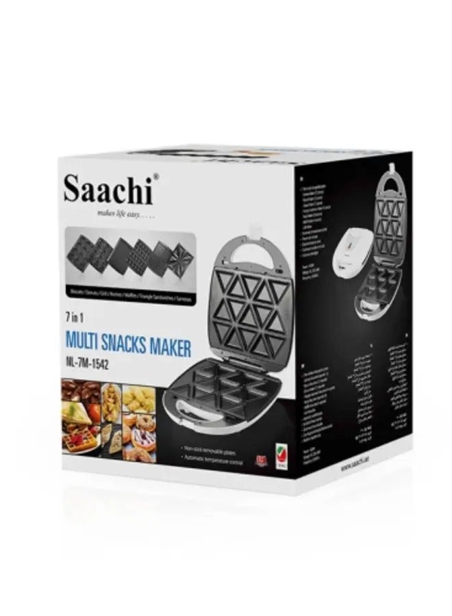 Saaachi 7-In-1 Multi Snack Maker with Changeable Plates for Samosas, Nutties, Biscuits, Donuts, Waffles, Sandwiches and Grill 1400 W NL-7M-1542-WH White  - Image 3