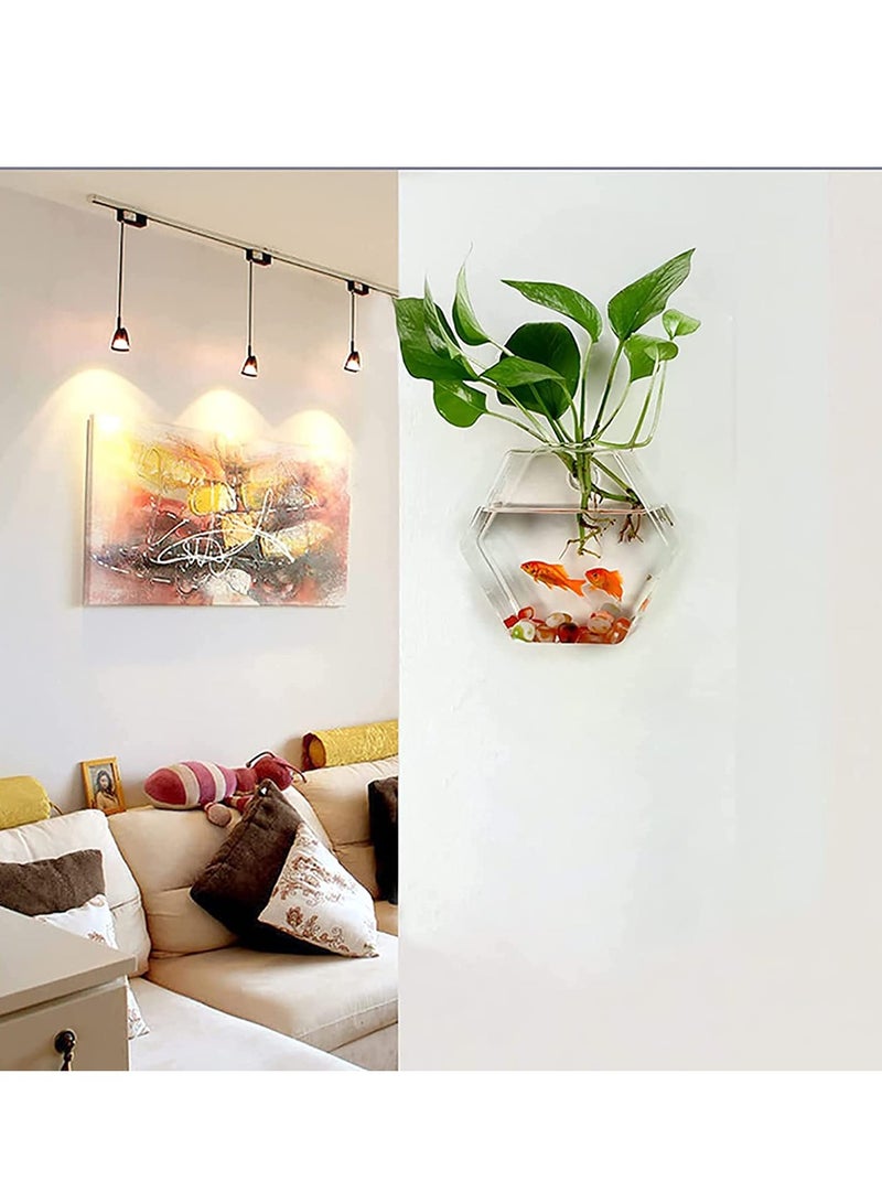 Barakah Wall Hanging Glass Planter, 4 Pack Hexagon Container, Air Pots Flower Vase Terrarium for Propagating Hydroponics Plants, Home Garden Office Decor - Image 2
