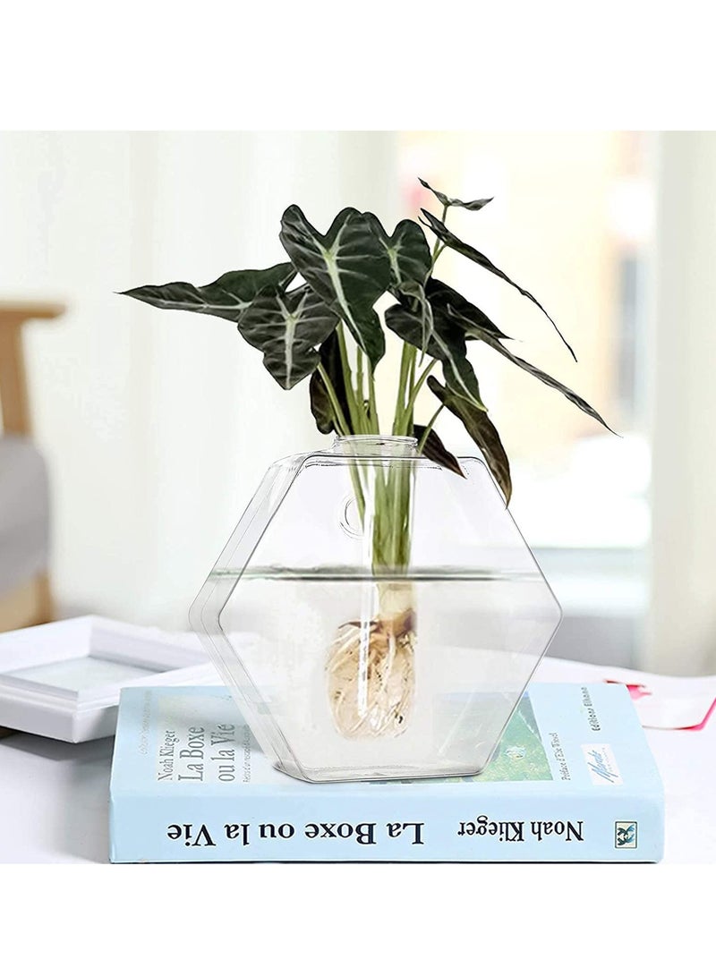 Barakah Wall Hanging Glass Planter, 4 Pack Hexagon Container, Air Pots Flower Vase Terrarium for Propagating Hydroponics Plants, Home Garden Office Decor - Image 3