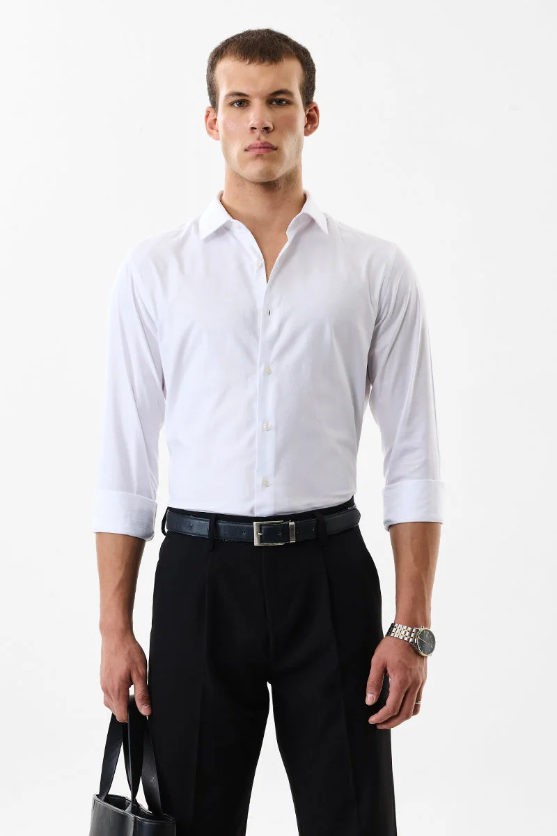 SNITCH White Textured Long Sleeve Slim Fit Formal Luxe Shirt