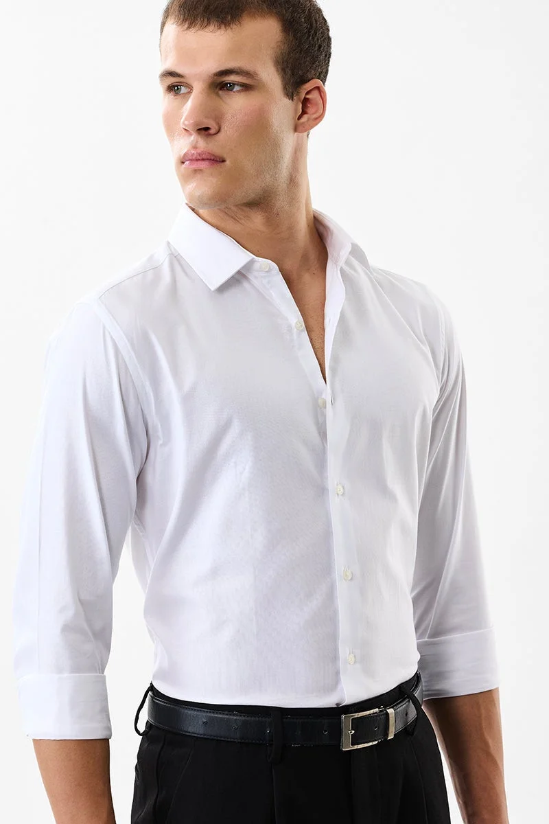 SNITCH White Textured Long Sleeve Slim Fit Formal Luxe Shirt