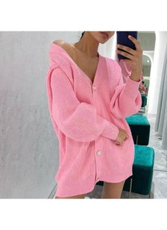 Generic European And American New Sweater Coat Women's Solid Color Casual Cardigan Loose Knitted Buckle Cardigan 