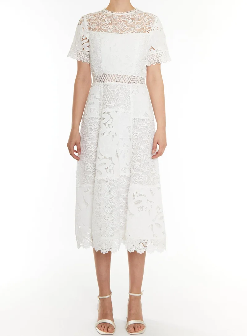 True Decadence Charlie White Patchwork Lace A-line Midi Dress