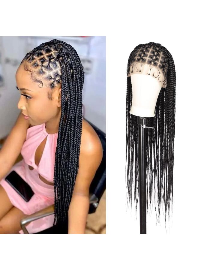 Bluejw New African Braid Wig Women Straight Hair Chemical Fiber Full Lace Braid Headgear Lace Braid Wig - Image 3
