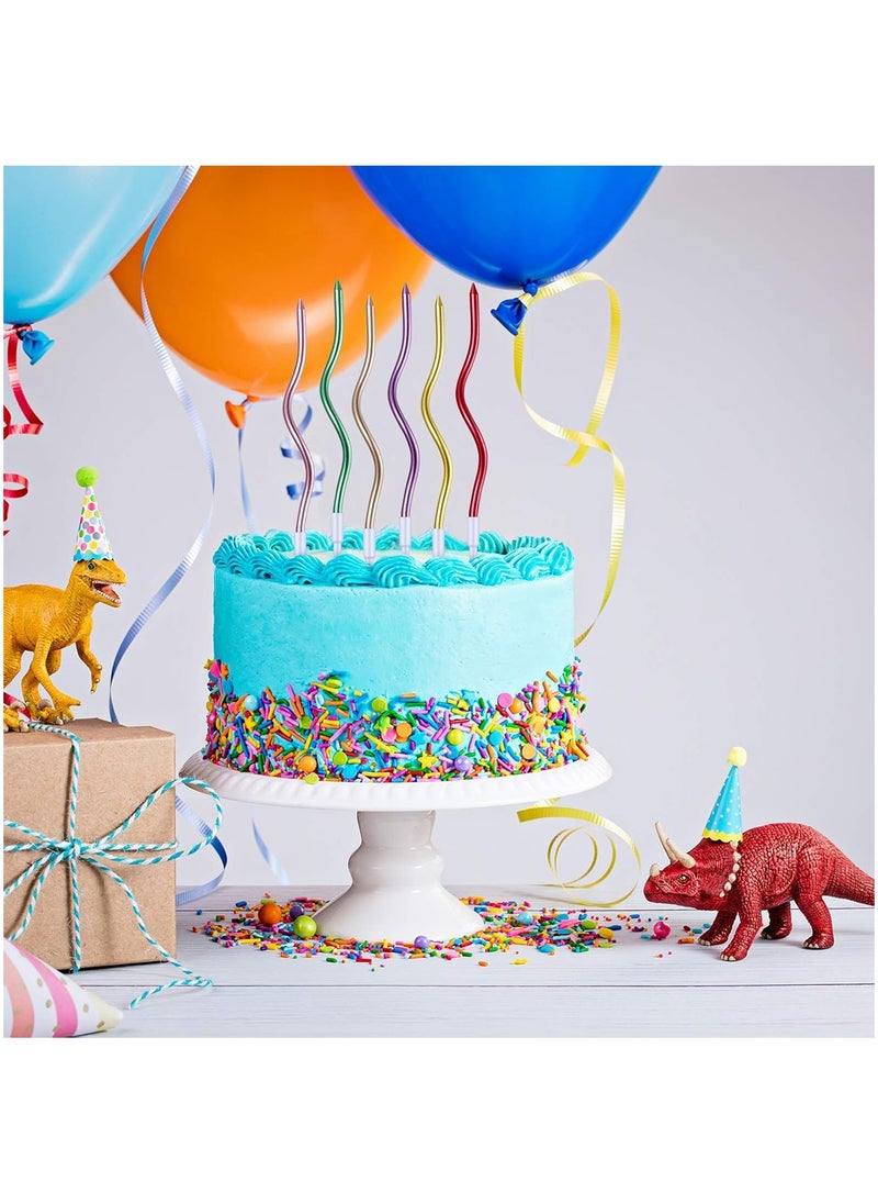 Generic - 12 Twisted Birthday Candles Spiral Cake Candles Metallic Cupcake Cake Candles Thin Long Cake Candles with Holders (Assorted Metallic Colours) - Image 1
