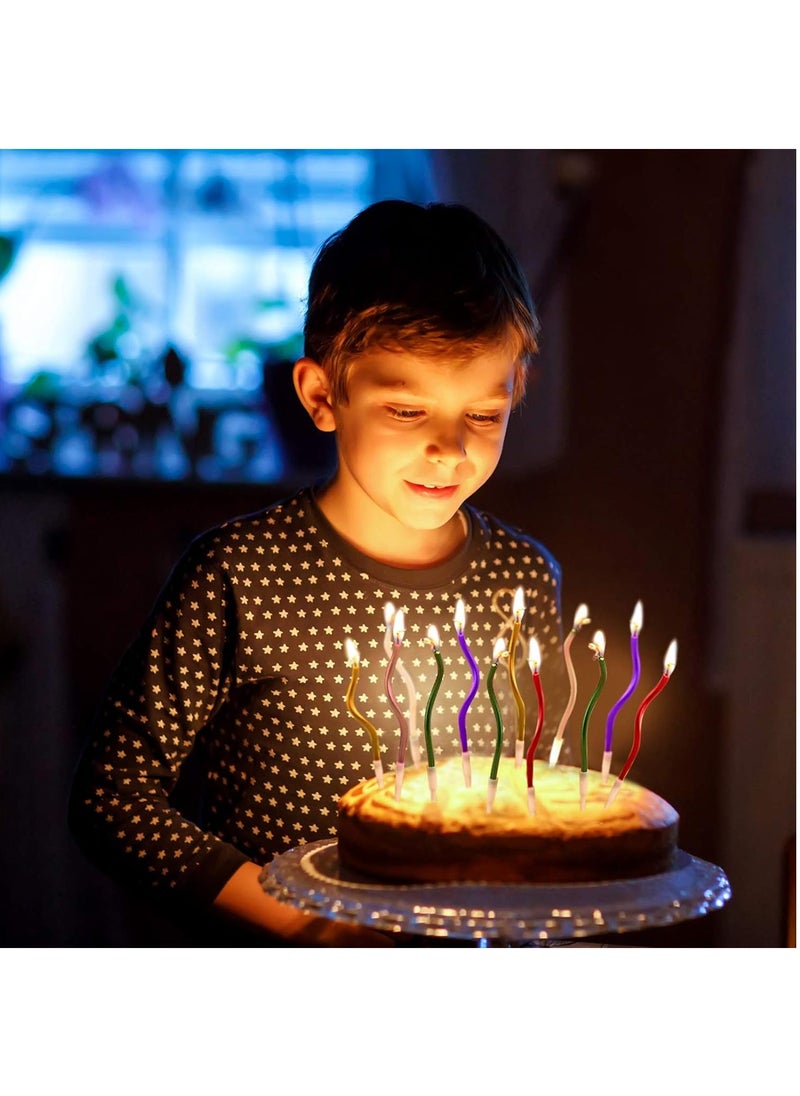 Generic - 12 Twisted Birthday Candles Spiral Cake Candles Metallic Cupcake Cake Candles Thin Long Cake Candles with Holders (Assorted Metallic Colours) - Image 1
