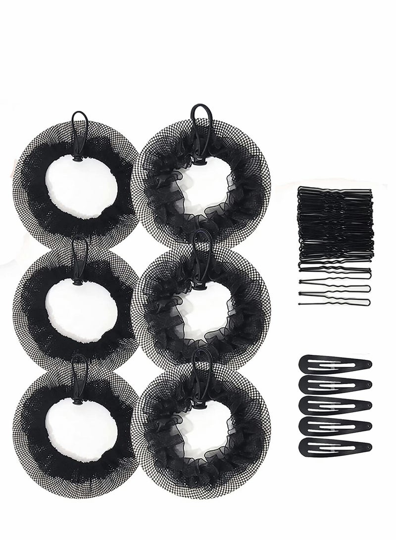 كاست ويف مجموعة شبكات شعر الكعكة، شبكة شعر راقصة كعكة للنساء، إكسسوارات شعر من الدانتيل الأسود القابل للتمدد لراقصة الباليه والبنك والممرضات المتزلجة - Image 1