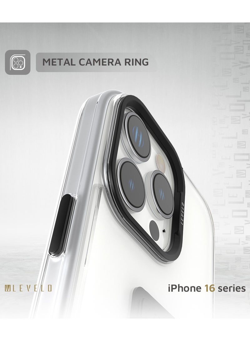 LEVELO iPhone 16 Pro Max Case Morphix Clara Grip Back Cover / Impact Resistant Corners / Metal Camera Ring / Multi Functional Kickstand / Premium Bayer TPU / Leather Grip - Black - Image 5