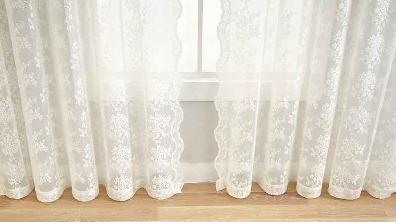 YJ YANJUN Sheer Lace Curtains for Bedroom Ivory Elegant Victorian Curtains Scalloped Edges Floral Kitchen Window Curtains 63 Inch Length Rod Pocket, 52 x 63 Inch, Ivory - Image 4