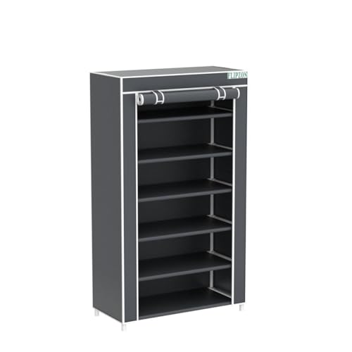 FLIPZON Premium 6-Tiers Shoe Rack/Multipurpose Storage Rack with Dustproof Cover (Iron Pipes, Non Woven Fabric, Plastic Connector) (Black) - Image 4