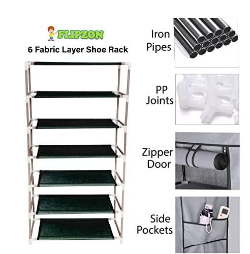 FLIPZON Premium 6-Tiers Shoe Rack/Multipurpose Storage Rack with Dustproof Cover (Iron Pipes, Non Woven Fabric, Plastic Connector) (Black) - Image 3