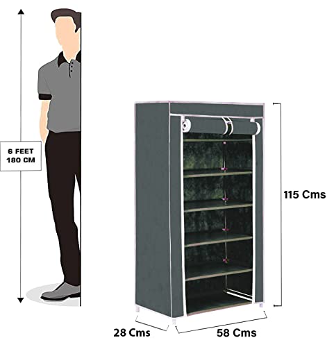 FLIPZON Premium 6-Tiers Shoe Rack/Multipurpose Storage Rack with Dustproof Cover (Iron Pipes, Non Woven Fabric, Plastic Connector) (Black) - Image 2