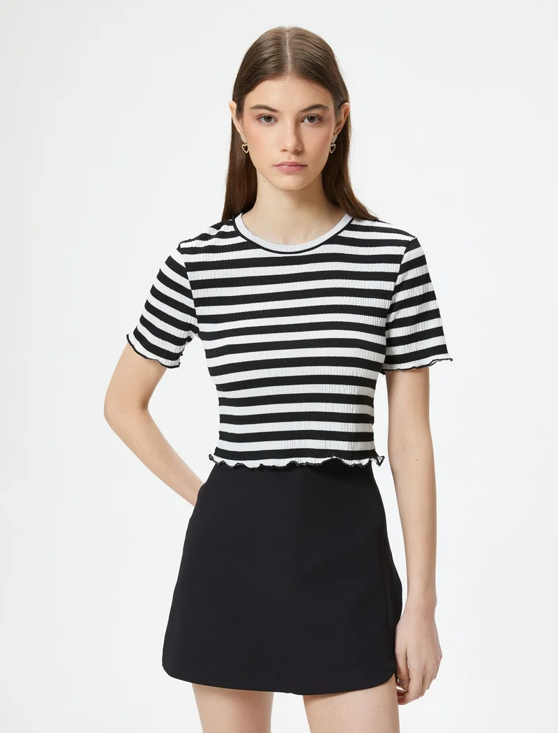 كوتون Crop T-Shirt Ribbed Short Sleeve Cotton
