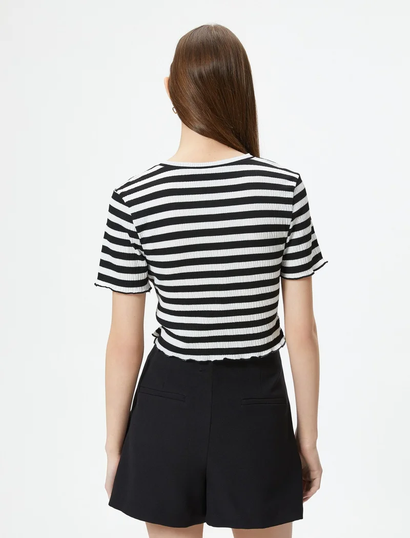 كوتون Crop T-Shirt Ribbed Short Sleeve Cotton