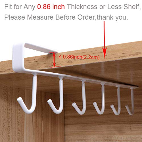 EigPluy 2pcs Under Shelf Mug Rack - Free Drilling Coffee Cups Holder, Key Ties Belts & Scarf Hanging Hooks - Fits Cabinet 0.8" or Less - Image 3