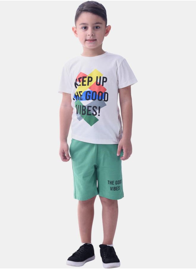 URBASY - Keep Up The Good Vibes Graphic T-Shirt & Shorts Set by Styli - Image 1