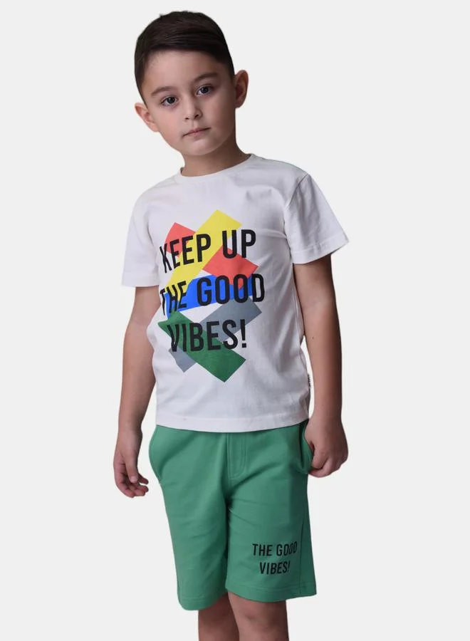 victor and jane Keep Up The Good Vibes Graphic T-Shirt & Shorts Set by Styli