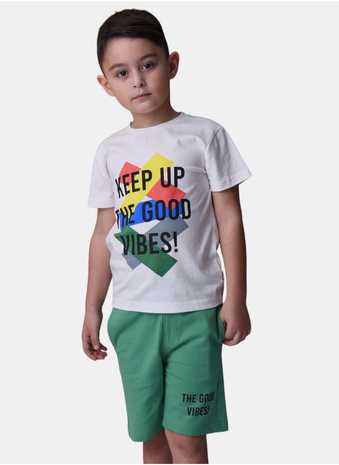 URBASY - Keep Up The Good Vibes Graphic T-Shirt & Shorts Set by Styli - Image 1