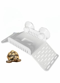 Turtle Basking Platform, Turtle Bank Floating Island with Green Lifelike Underwater Plastic Plant, Water Dish, Sucker Cap, Turtle Dock Turtle Tank Decorations Reptile Accessories, White
