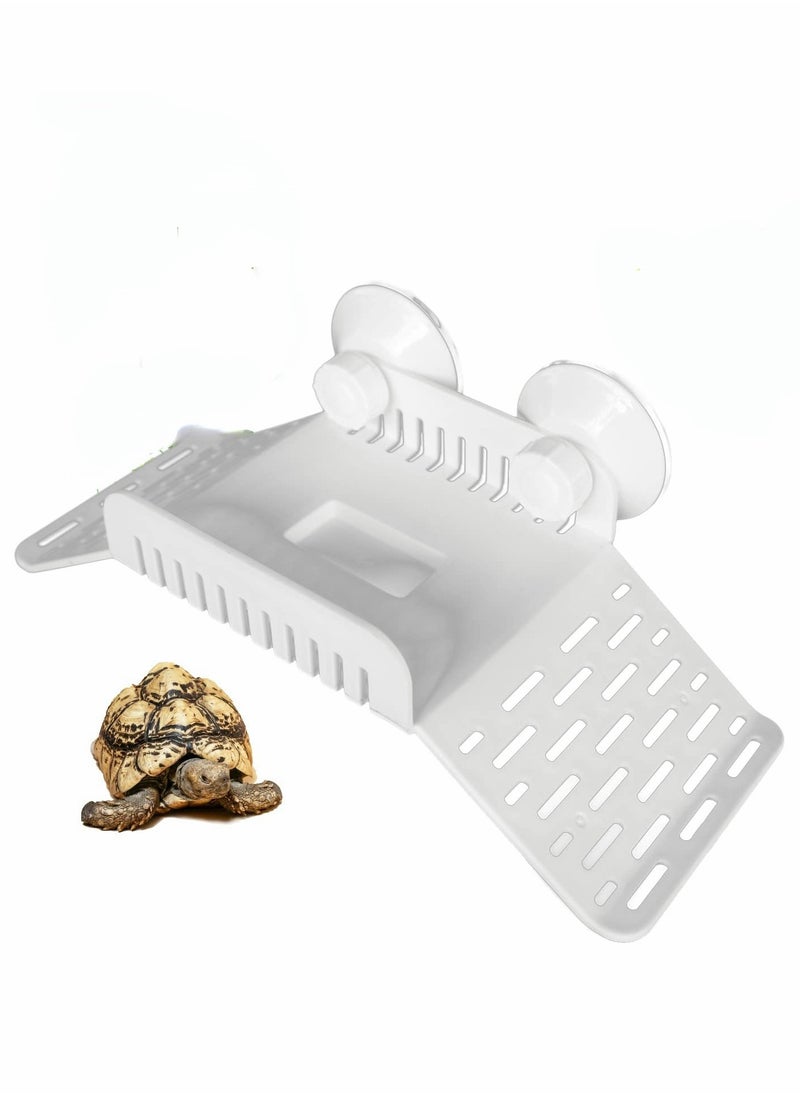 KASTWAVE - Turtle Basking Platform, Turtle Bank Floating Island with Green Lifelike Underwater Plastic Plant, Water Dish, Sucker Cap, Turtle Dock Turtle Tank Decorations Reptile Accessories, White - Image 1