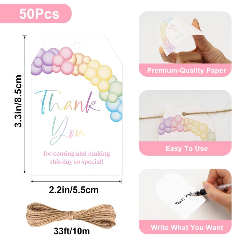Anwyll Thank You Tags For Party Favors 50Pcs Balloon Thank You Gift Tags With String Thank You For Coming And Making This Day So Special Tags For Baby Shower Birthday Party Wedding Favors Present Wrap - Image 3