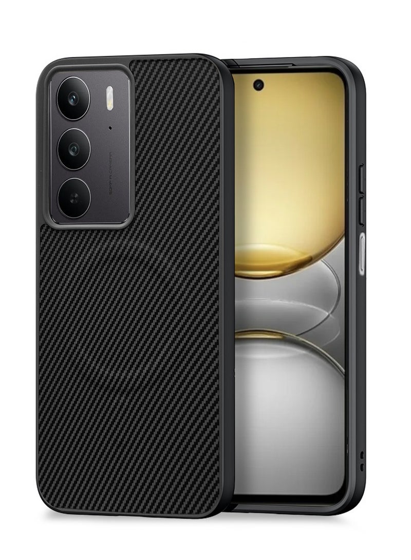 دبليو تيك جراب حماية خلفي من السيليكون الناعم وألياف الكربون لجهاز Realme C75 5G 2025 مع ميزة Magsafe (MCFPSN) - أسود - Image 1